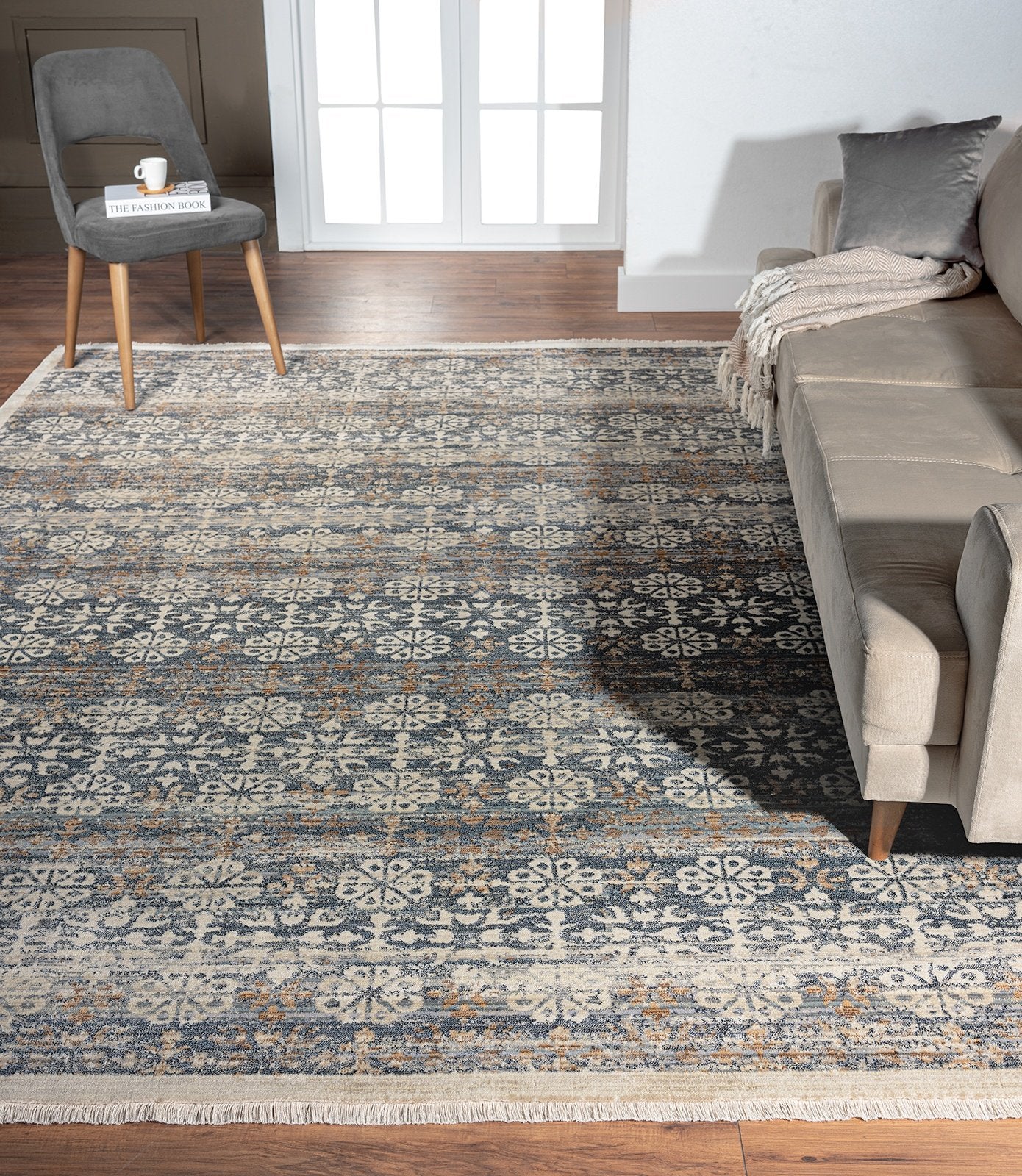 Aurora Indigo and Sand Contemporary Area Rug