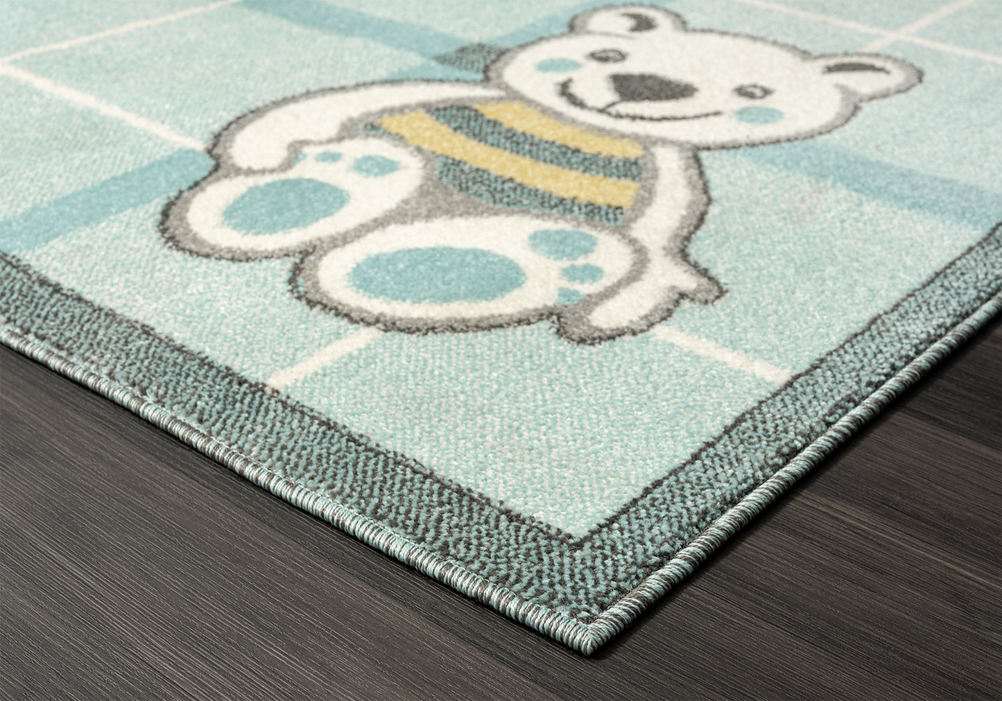 A to Z Teddy Bear Kids Blue Area Rug