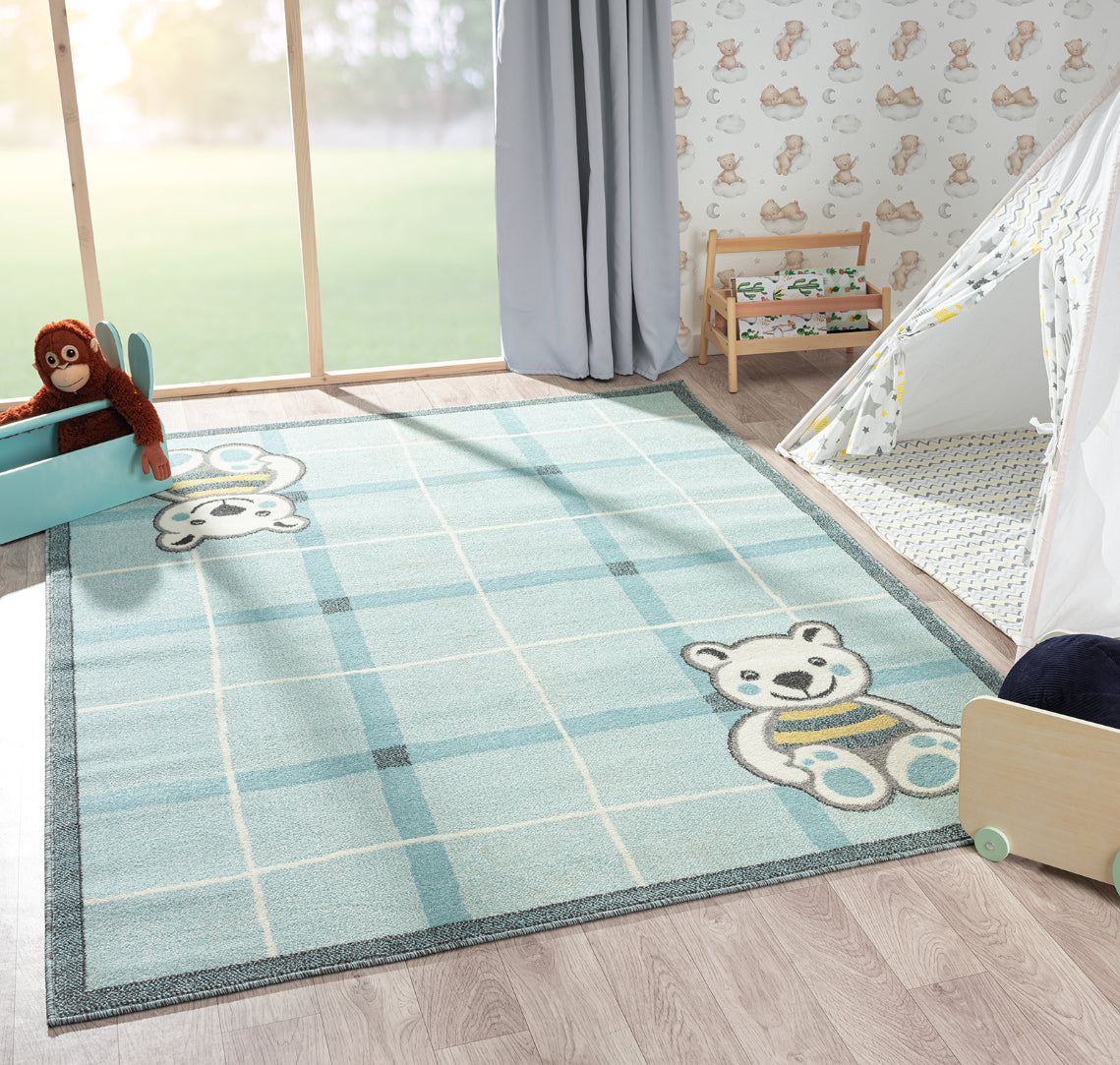A to Z Teddy Bear Kids Blue Area Rug