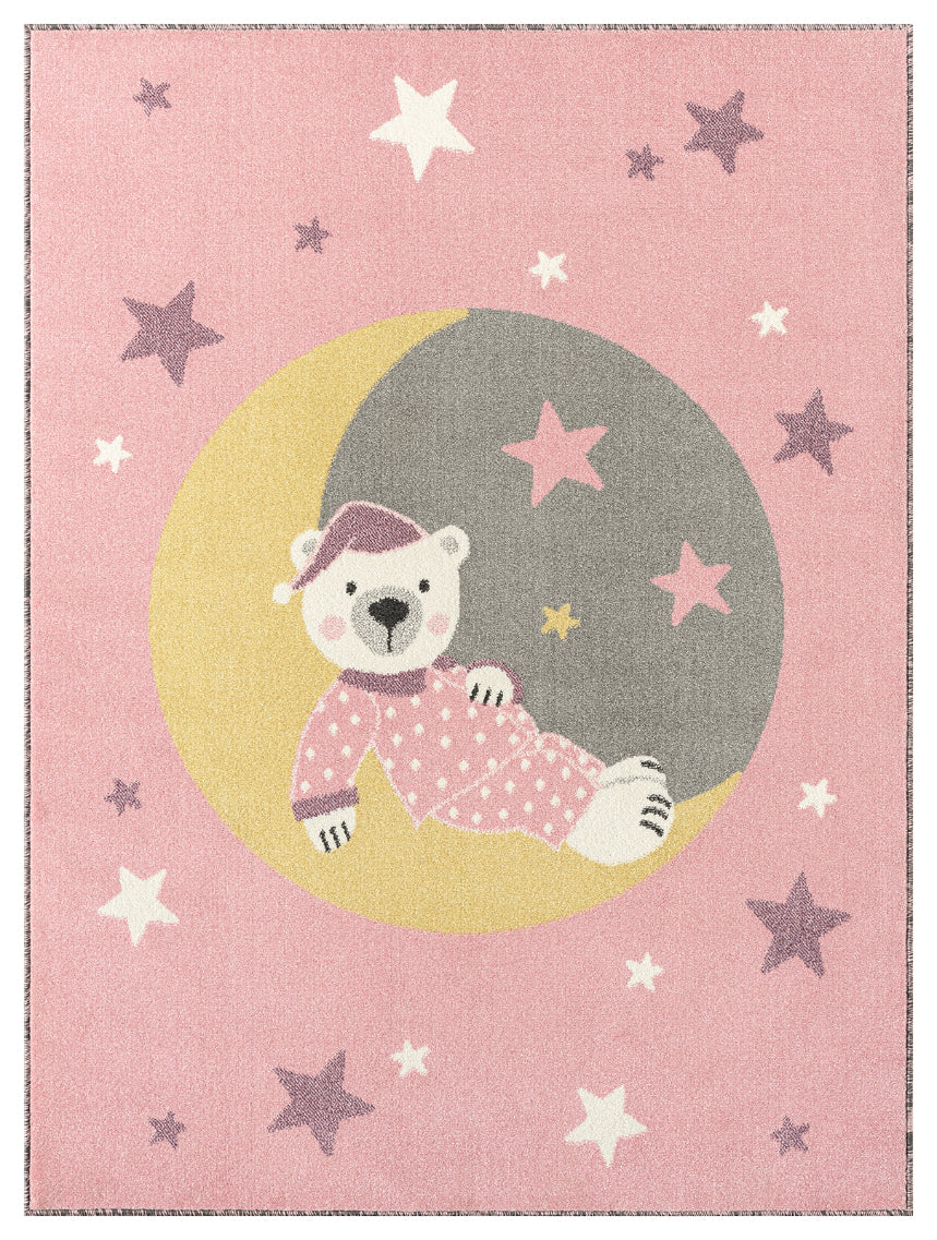 A to Z Moon Bear Kids Pink Area Rug