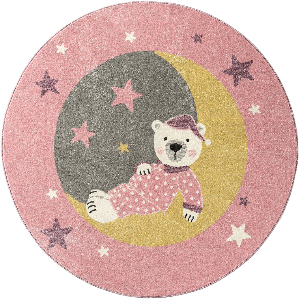 A to Z Moon Bear Kids Pink Area Rug