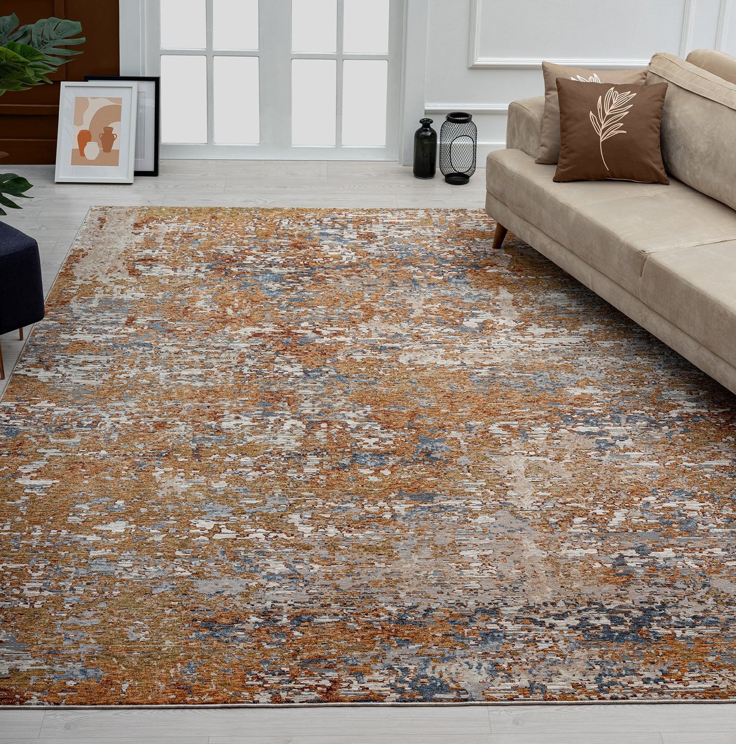 Camilla Rust Tones and Indigo Abstract Area Rug