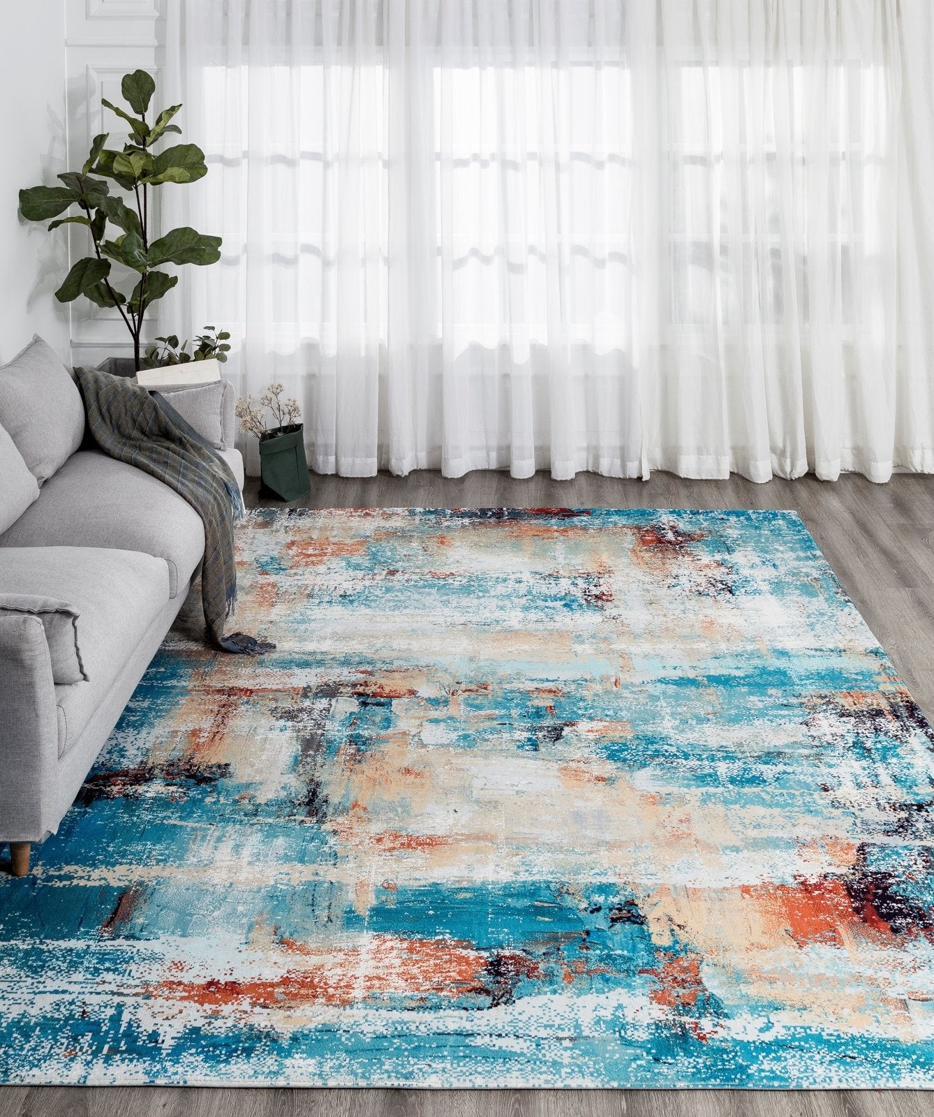 Denali Turquoise and Spicy Abstract Area Rug