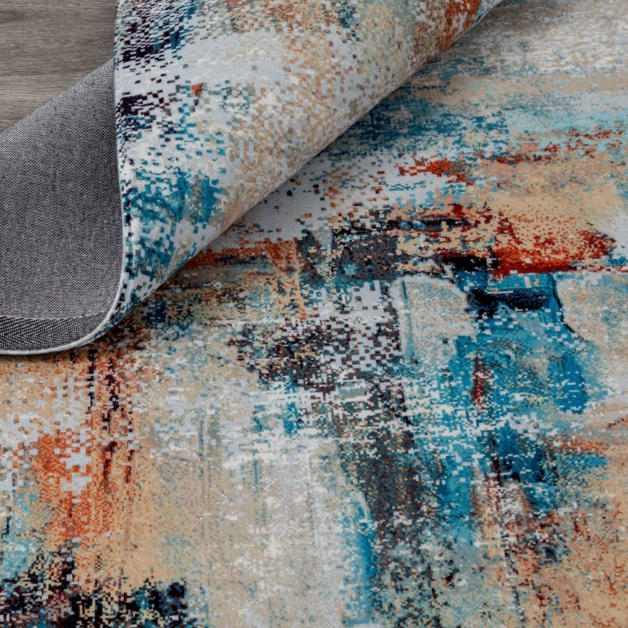 Denali Turquoise and Spicy Abstract Area Rug