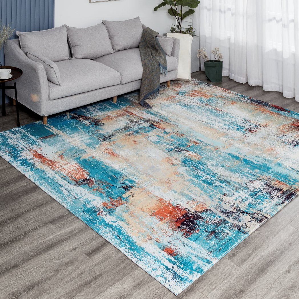 Denali Turquoise and Spicy Abstract Area Rug