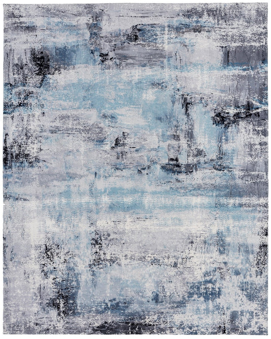 Denali Azure and Grey Tones Abstract Area Rug
