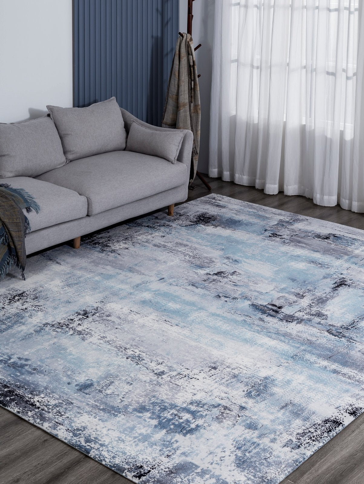 Denali Azure and Grey Tones Abstract Area Rug