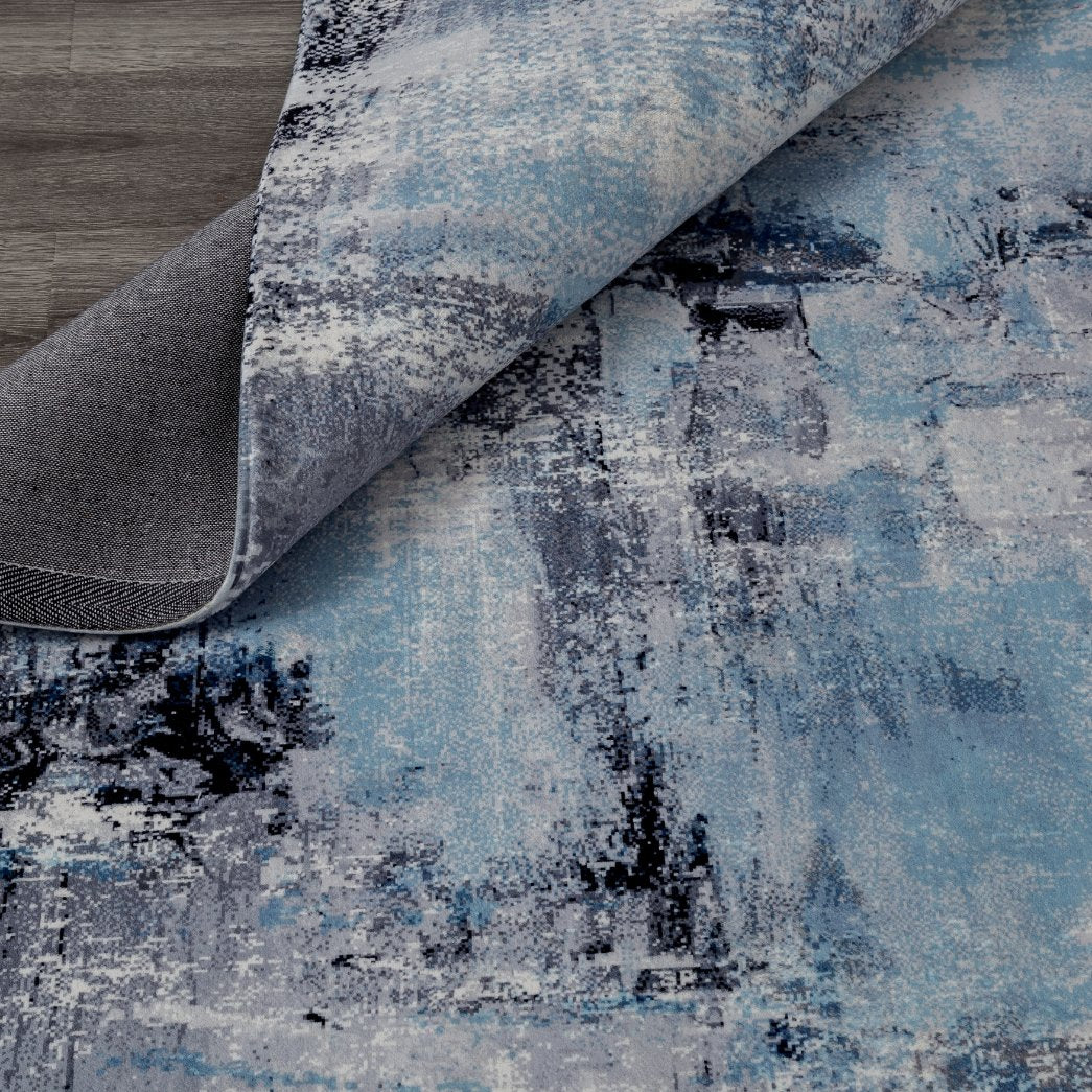 Denali Azure and Grey Tones Abstract Area Rug