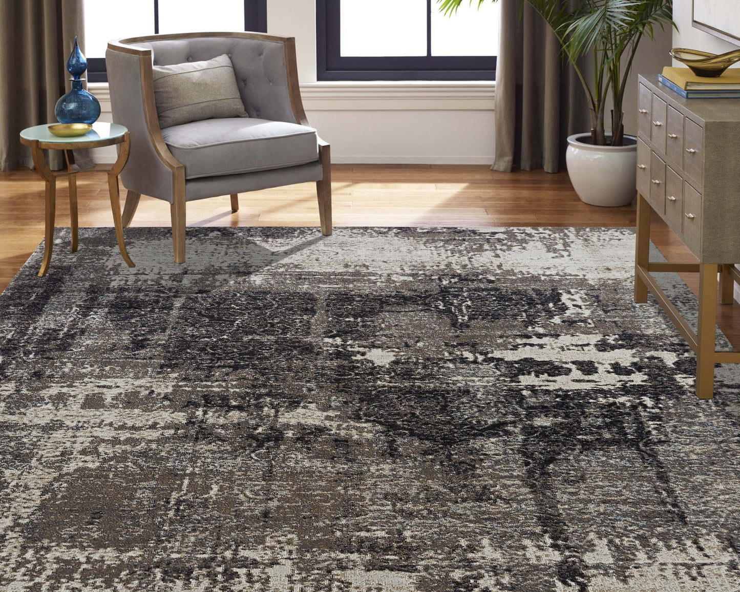 Modena Granite Grey Abstract Area Rug