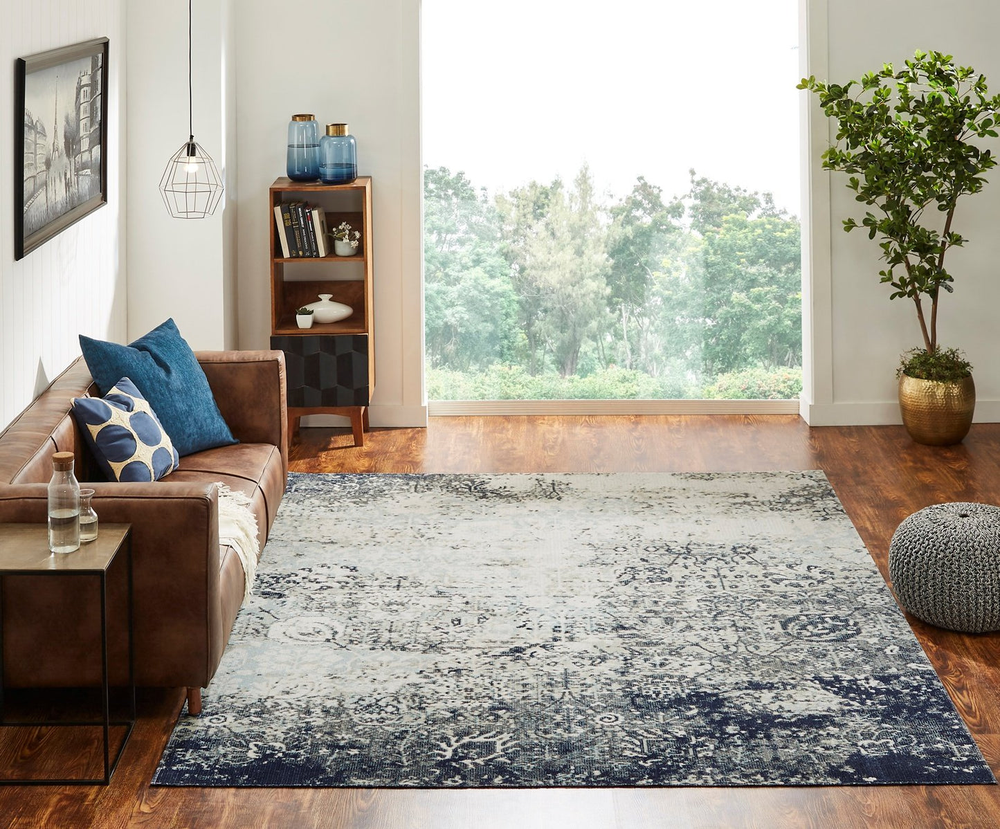 Modena Blue Tones and Midnight Transitional Area Rug