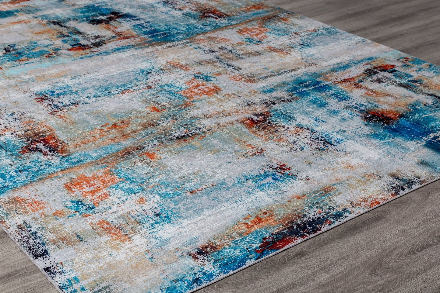 Omnia Turquoise and Spice Abstract Area Rug