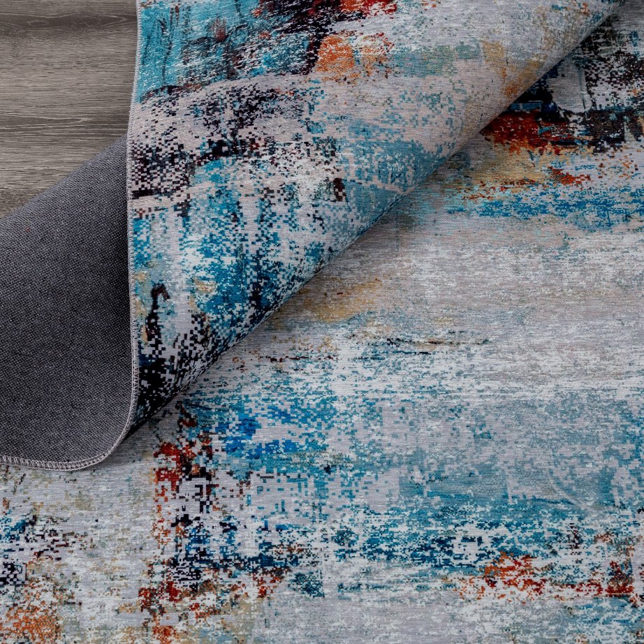 Omnia Turquoise and Spice Abstract Area Rug