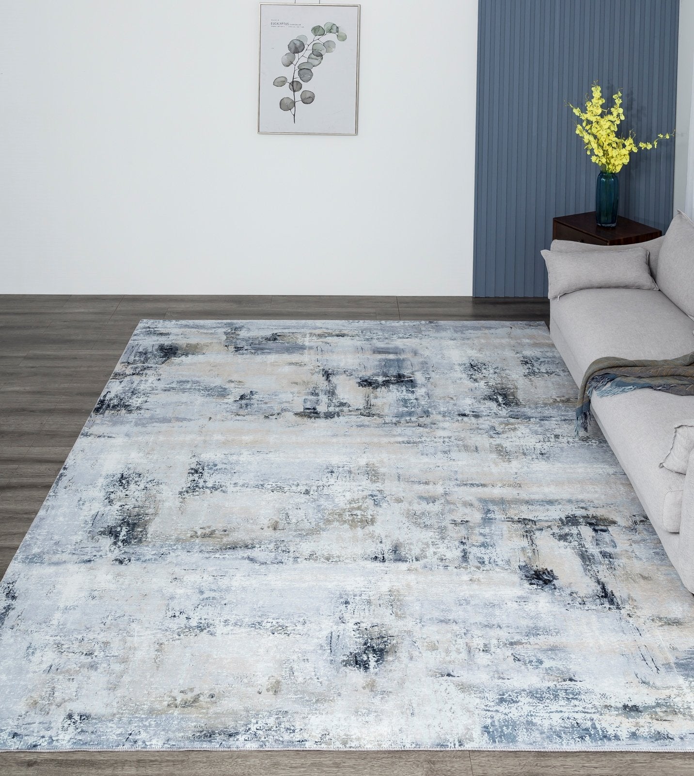 Omnia Blues and Grey Abstract Area Rug