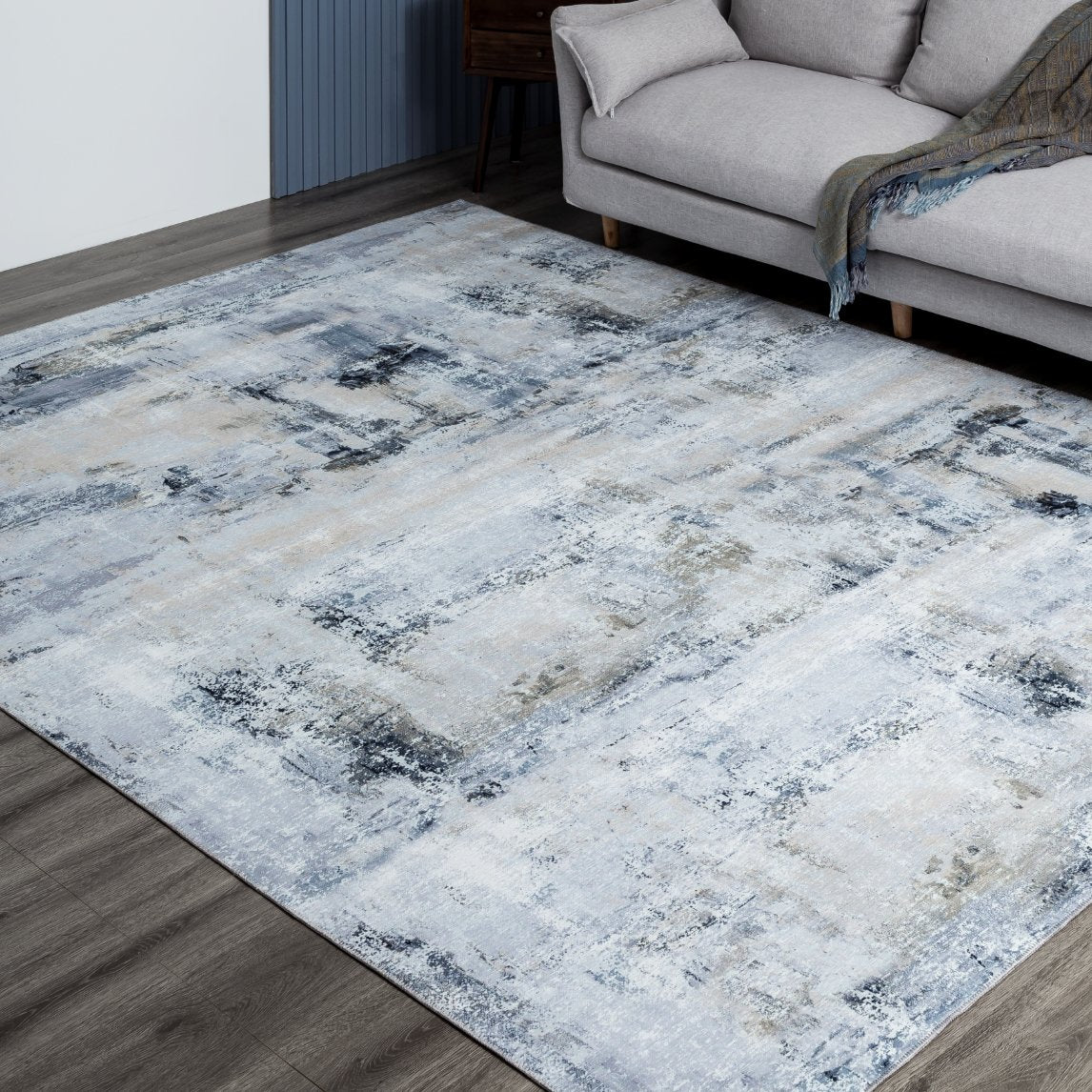Omnia Blues and Grey Abstract Area Rug