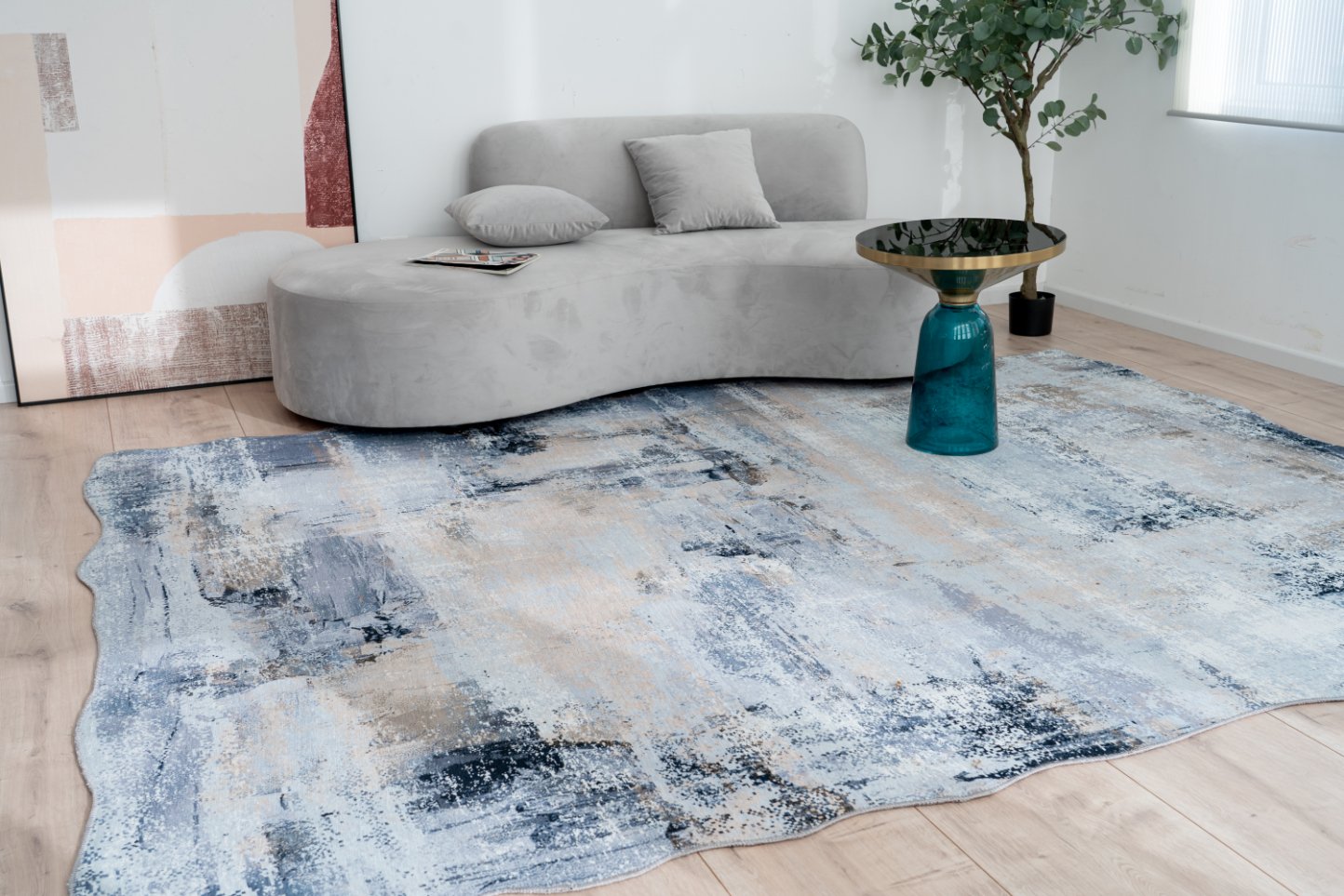 Omnia Blues and Grey Abstract Area Rug