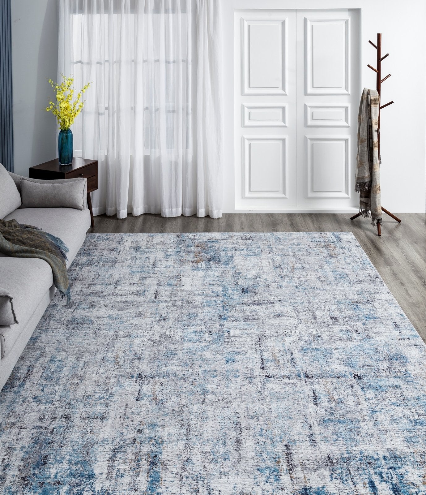 Omnia Azure and Grey Tones Abstract Area Rug