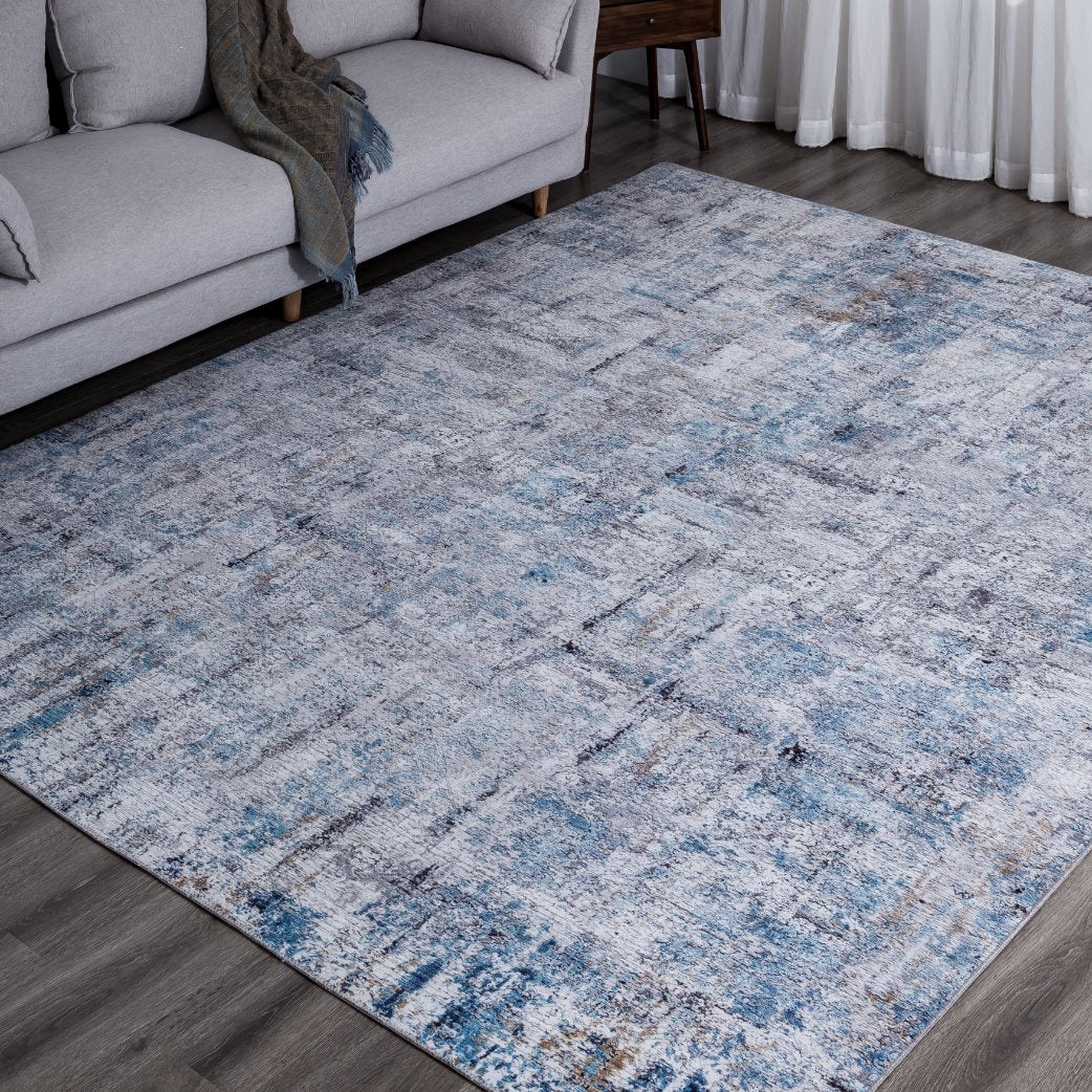 Omnia Azure and Grey Tones Abstract Area Rug