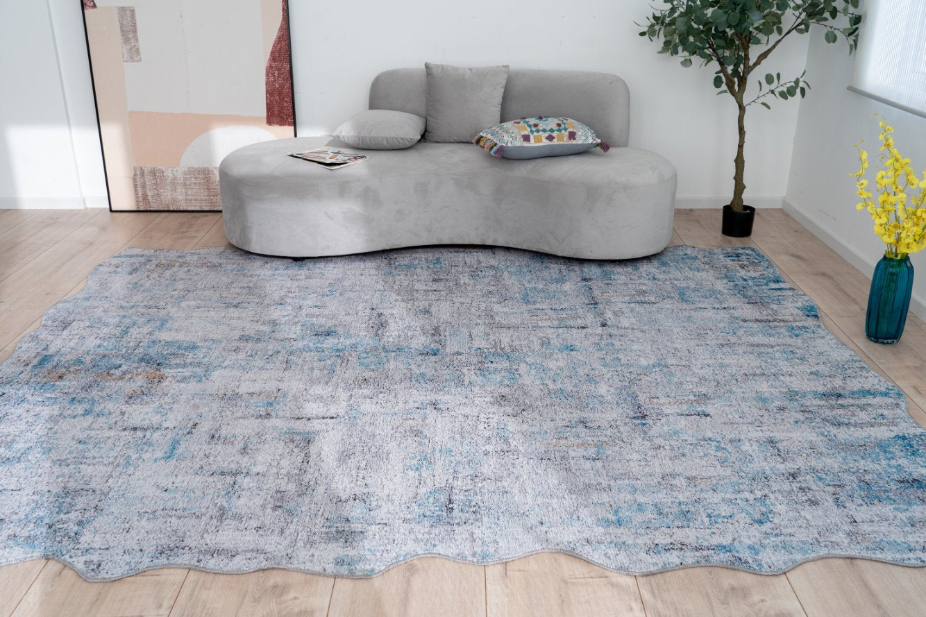 Omnia Azure and Grey Tones Abstract Area Rug