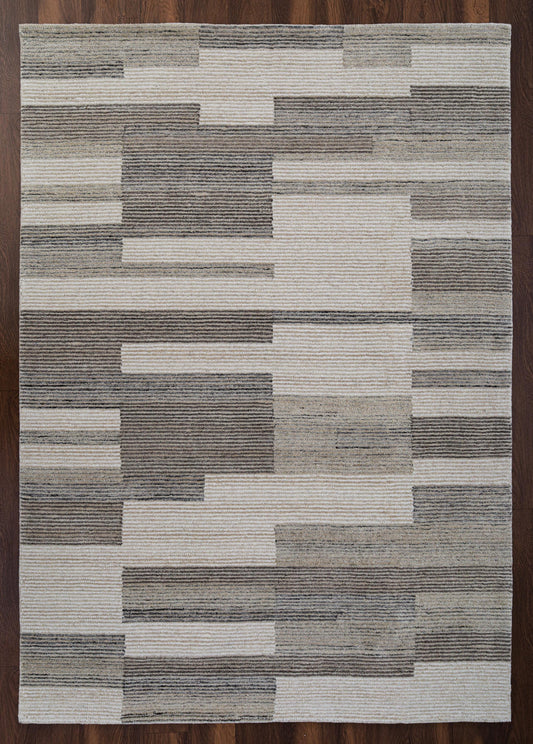 Stria Beige Undyed Natural Wool Hand Tufted Wool Area Rug
