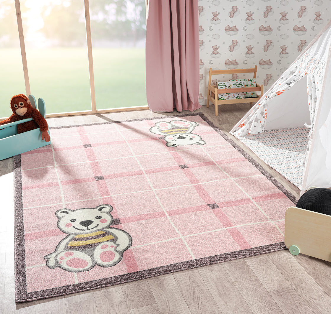 A to Z Teddy Bear Kids Pink Area Rug