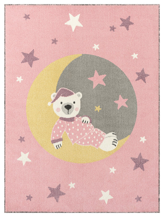 A to Z Moon Bear Kids Pink Area Rug