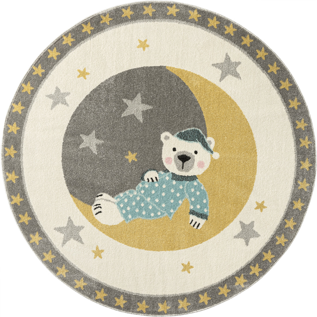 A to Z Moon Bear Kids Beige and Grey Area Rug