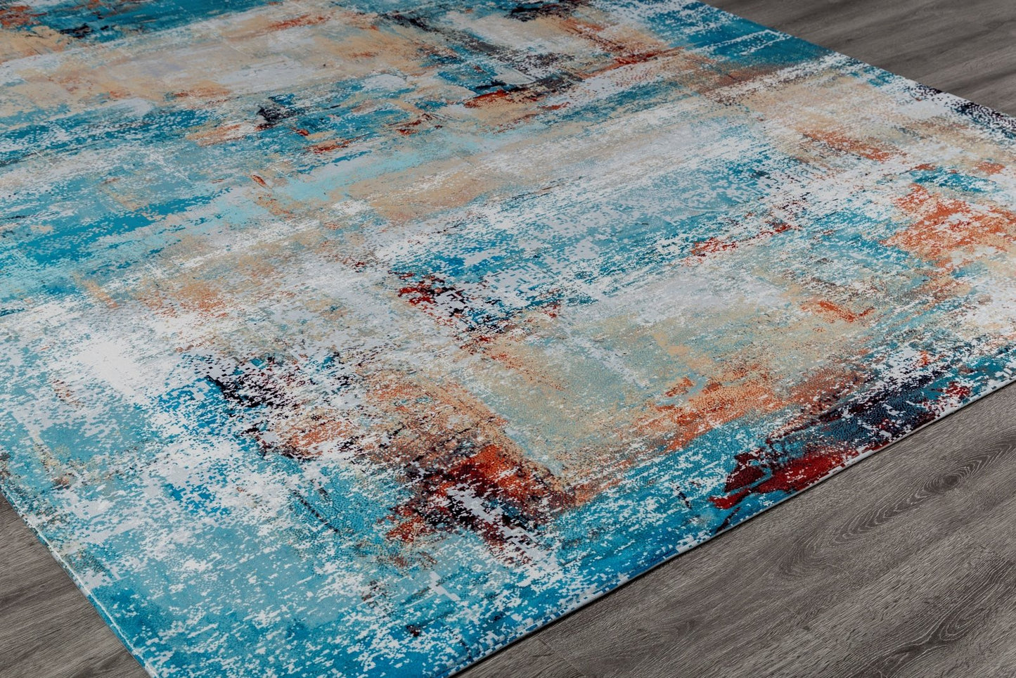 Denali Turquoise and Spicy Abstract Area Rug