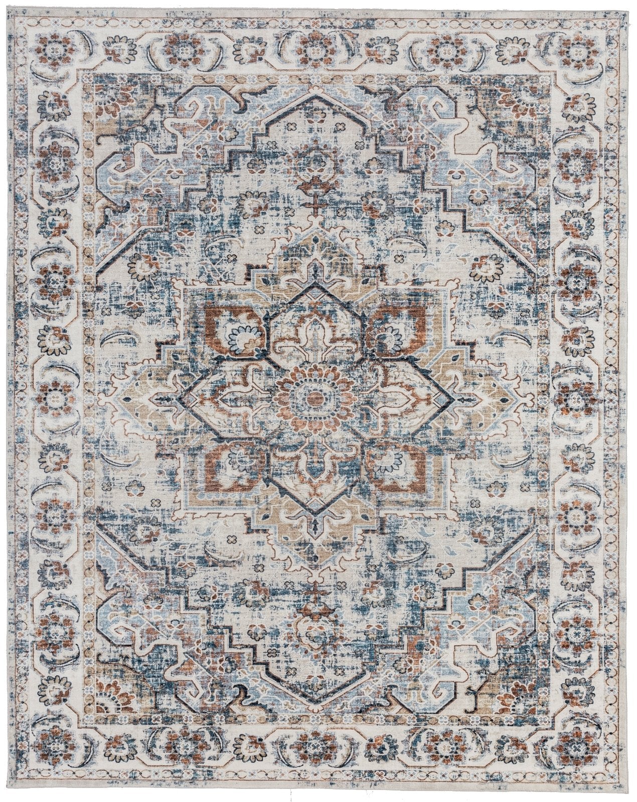 Denali Vintage Blues and Rust Traditional Area Rug