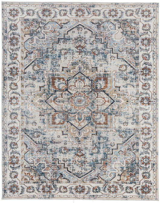 Denali Vintage Blues and Rust Traditional Area Rug