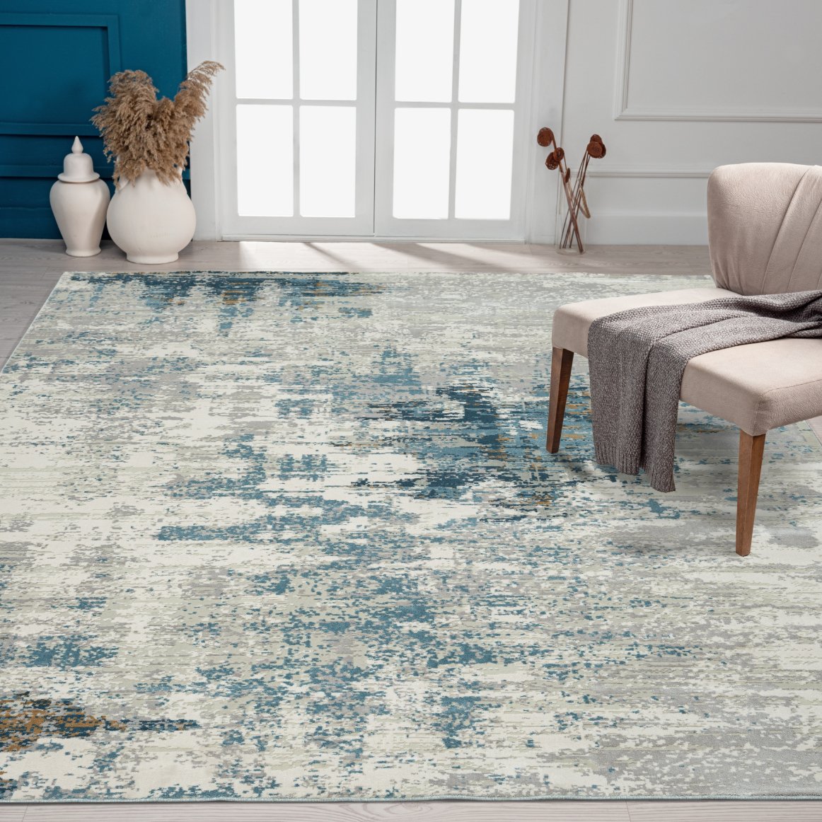 Ethos Blue and Grey Abstract Transitional Area Rug