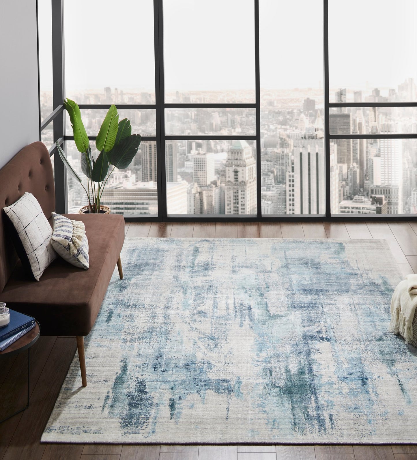 Lucid New Blue and Grey Abstract Area Rug