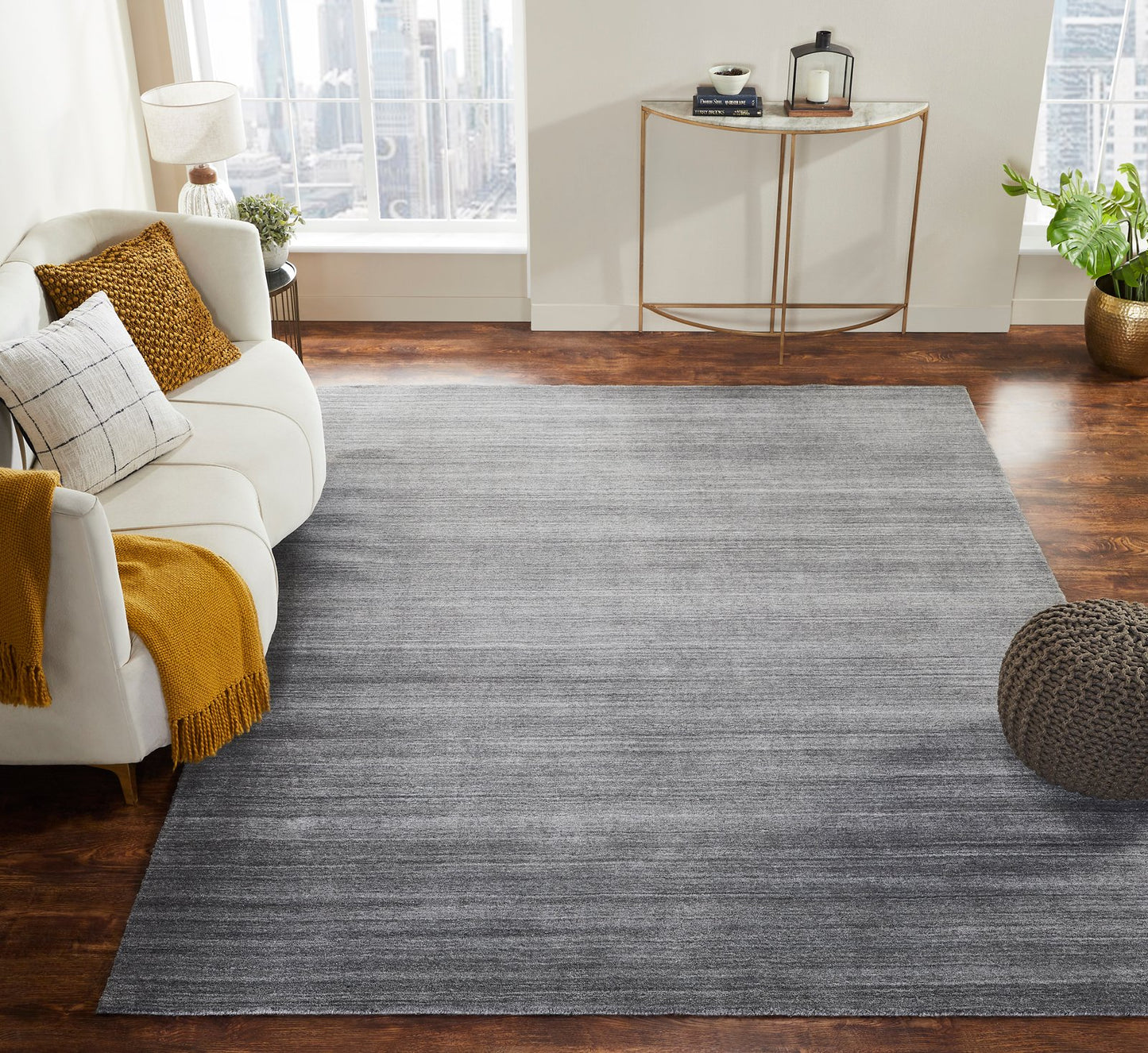 Meridian Grey Fog Solid Abrash Area Rug