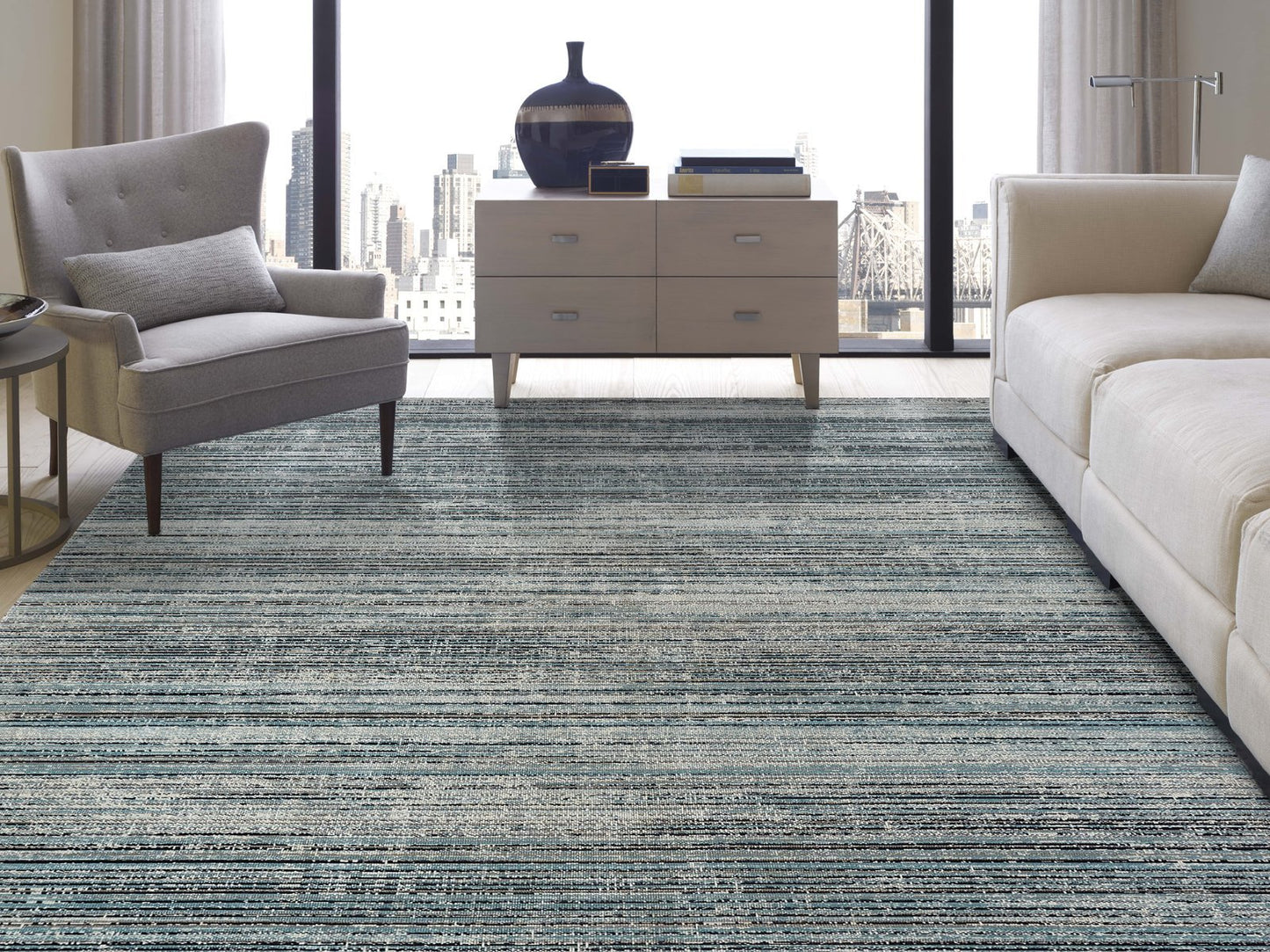 Modena Aqua Strie Contemporary Area Rug