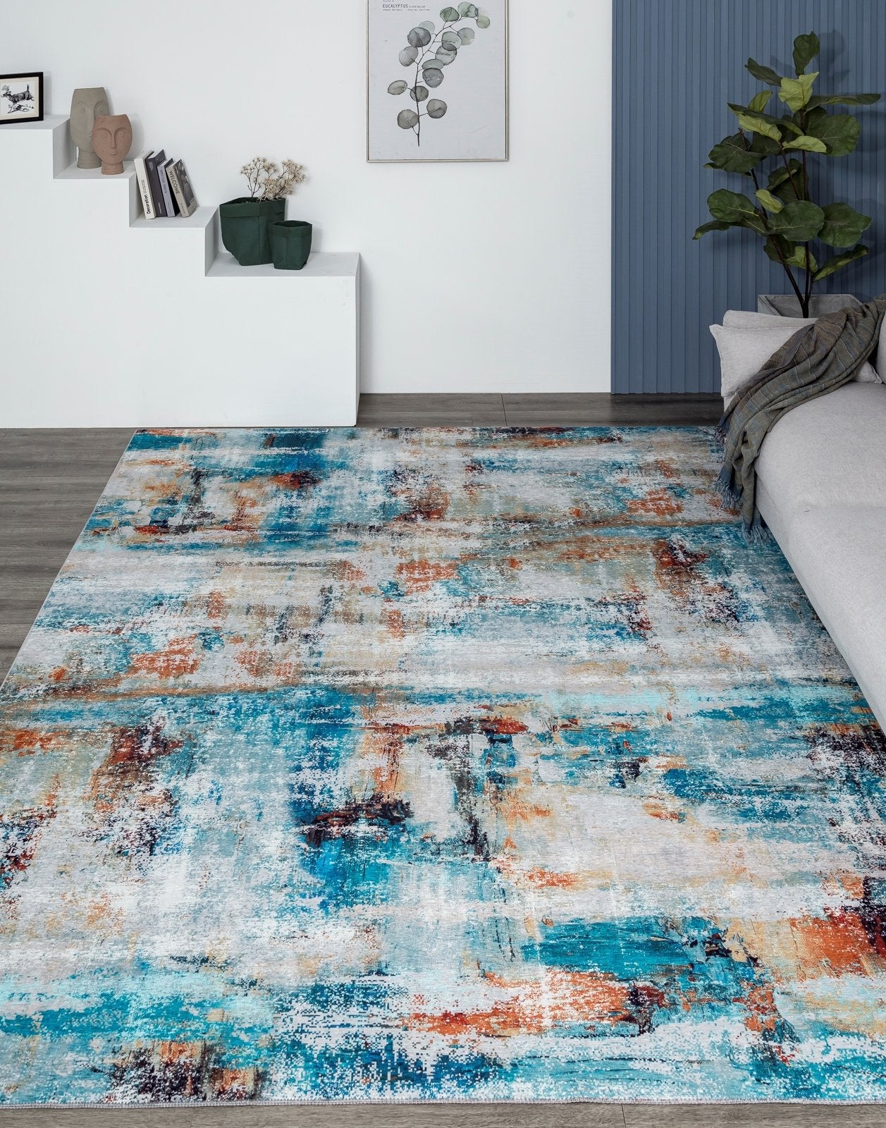 Omnia Turquoise and Spice Abstract Area Rug