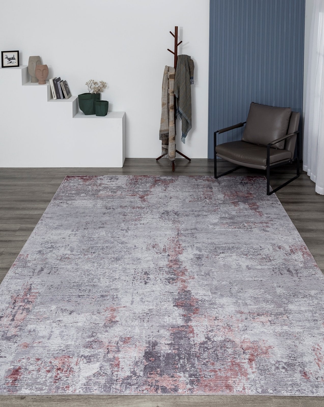 Omnia Zinc and Merlot Abstract Area Rug