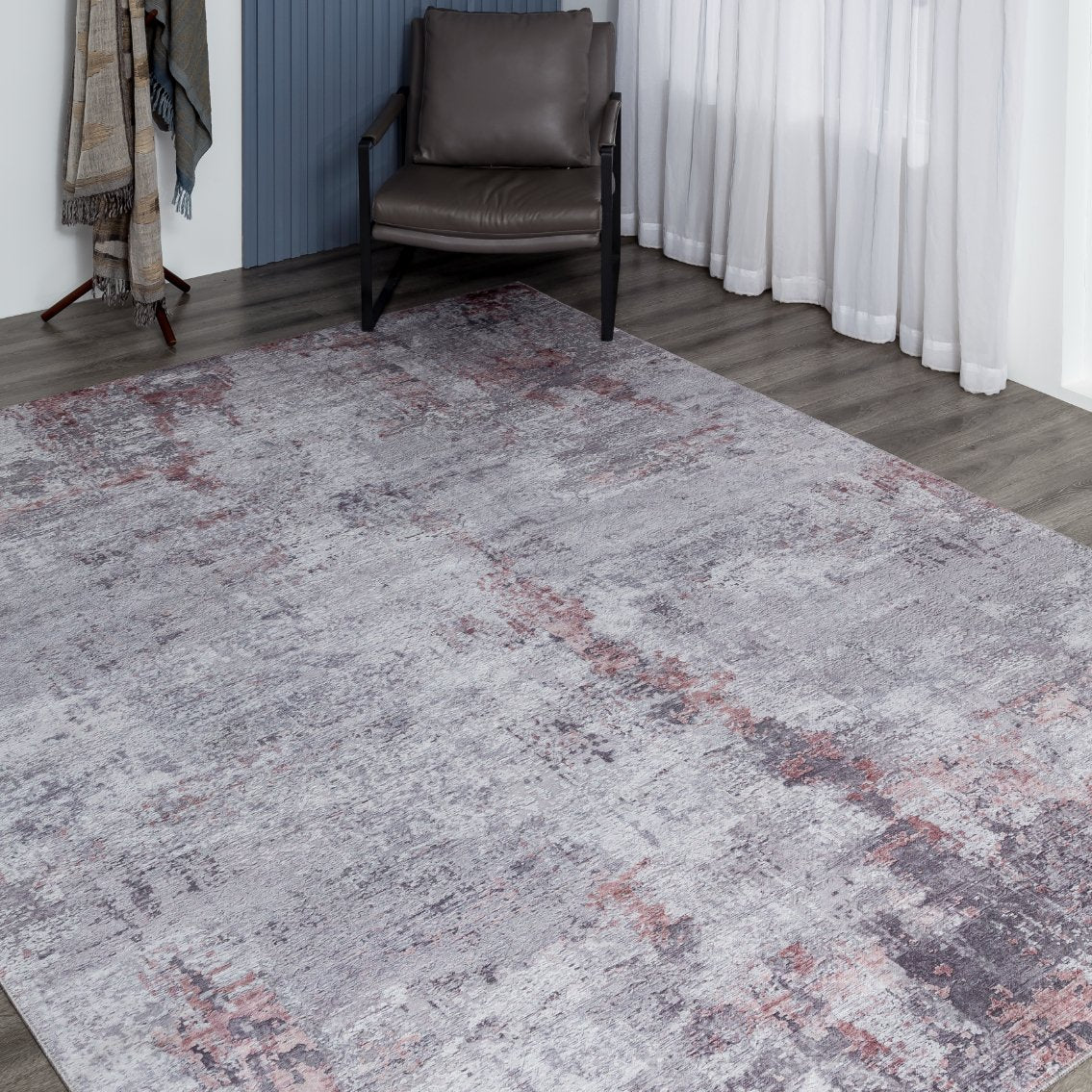 Omnia Zinc and Merlot Abstract Area Rug